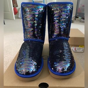 Blue/Silver Reversible Sequin Ugg Boots